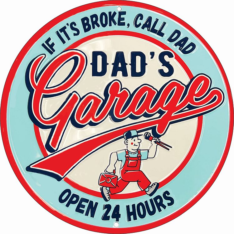 Signs 4 Fun Round Sign | Dad's Garage II | 12 Diameter | Embossed Aluminum Sign | Made in the USA