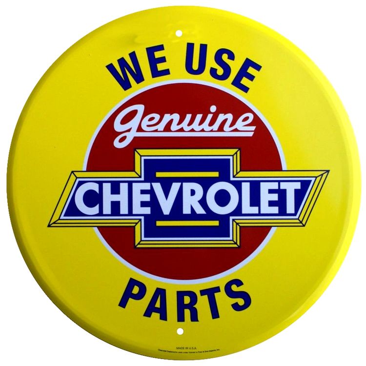 Signs 4 Fun Round Sign | Chevy Genuine Parts Sign | 12 Diameter | Embossed Aluminum Sign | Made in the USA