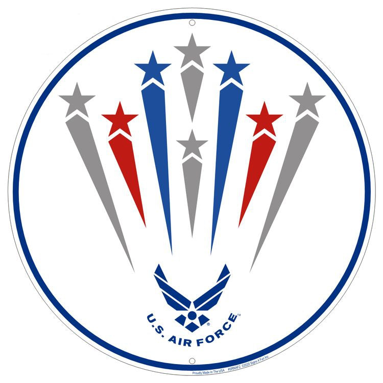 Signs 4 Fun Round Sign | Air Force Shooting Stars | 12 Diameter | Embossed Aluminum Sign | Made in the USA