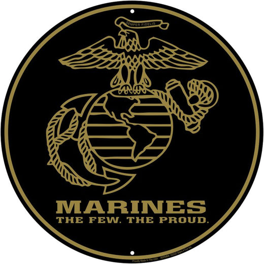 Signs 4 Fun Round Sign | Marines Gold Emblem | 12 Diameter | Embossed Aluminum Sign | Made in the USA