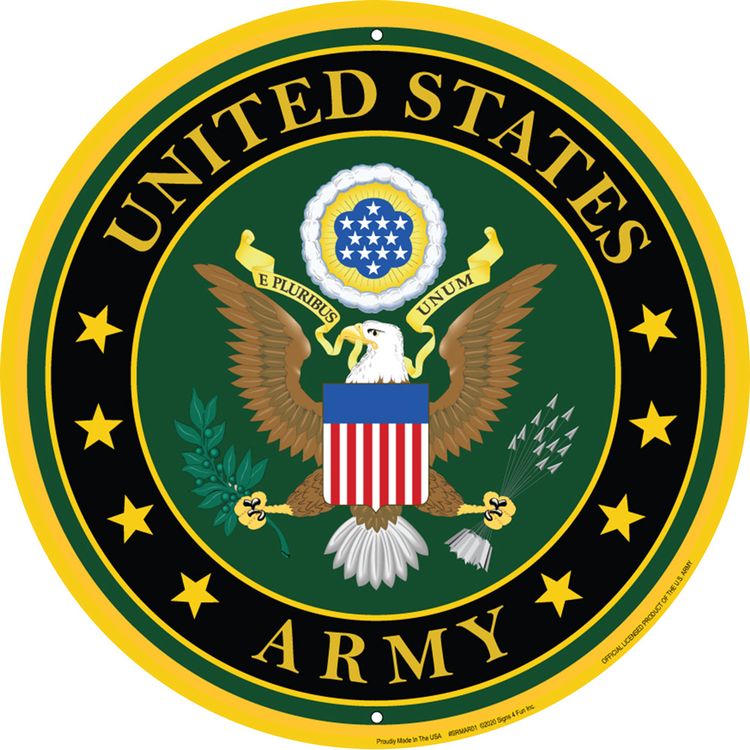 Signs 4 Fun Round Sign | Army Emblem | 12 Diameter | Embossed Aluminum Sign | Made in the USA