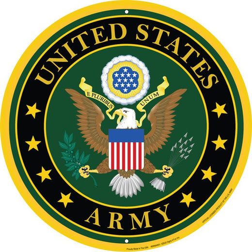 Signs 4 Fun Round Sign | Army Emblem | 12 Diameter | Embossed Aluminum Sign | Made in the USA