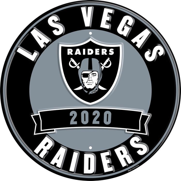 Signs 4 Fun Round Sign | Raiders | 12” Diameter | Embossed Aluminum Sign | Made in the USA