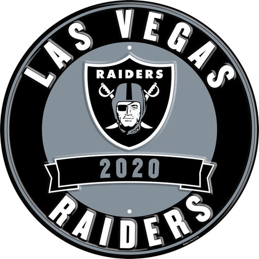 Signs 4 Fun Round Sign | Raiders | 12” Diameter | Embossed Aluminum Sign | Made in the USA
