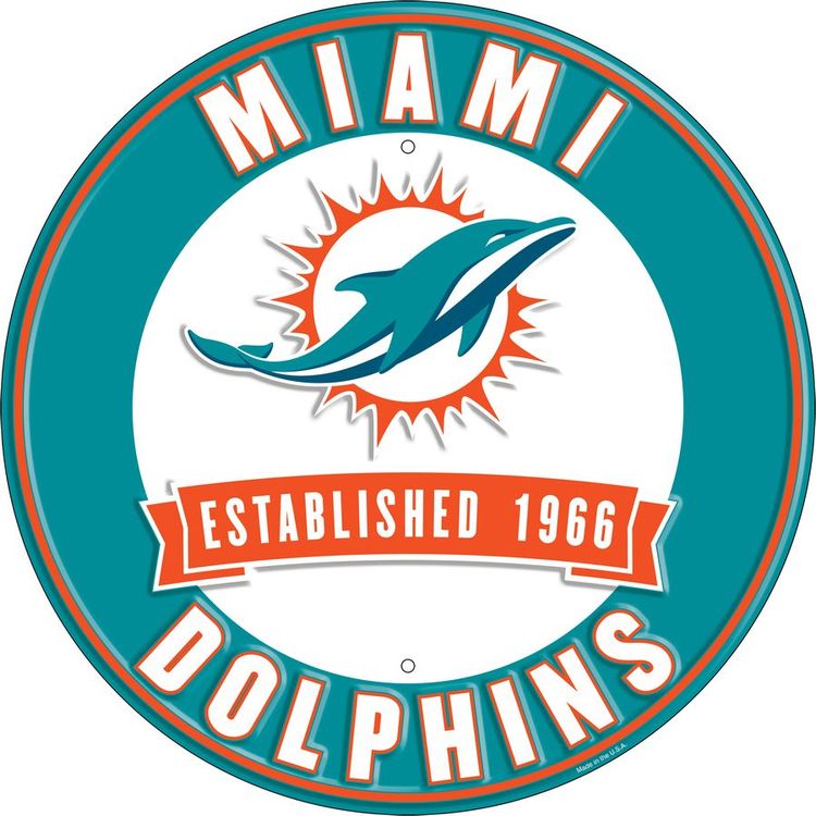 Signs 4 Fun Round Sign | Miami Dolphins | 12 Diameter | Embossed Aluminum Sign | Made in the USA
