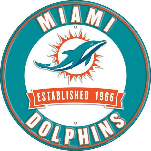 Signs 4 Fun Round Sign | Miami Dolphins | 12 Diameter | Embossed Aluminum Sign | Made in the USA