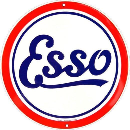 Signs 4 Fun Round Sign | Esso Gas Sign | 12 Diameter | Embossed Aluminum Sign | Made in the USA