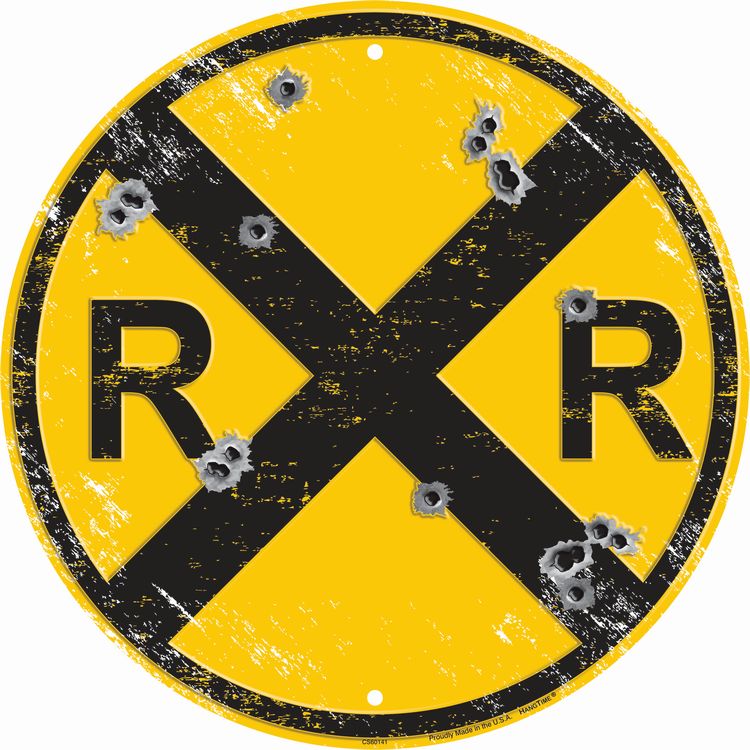 Signs 4 Fun Round Sign | Railroad Bullet Holes | 12 Diameter | Embossed Aluminum Sign | Made in the USA