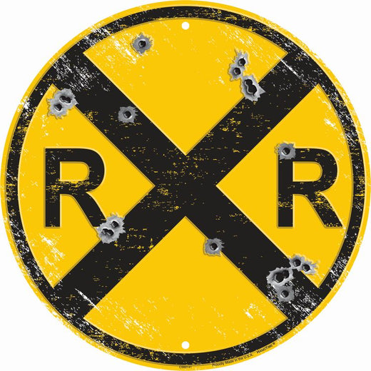 Signs 4 Fun Round Sign | Railroad Bullet Holes | 12 Diameter | Embossed Aluminum Sign | Made in the USA
