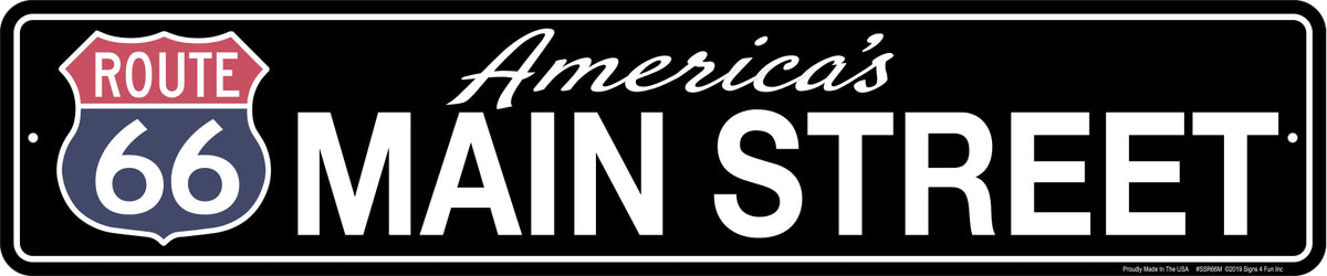 Signs 4 Fun Decorative Street Sign - Route 66 Americas Main Street Sign - 24” x 5” - Embossed Aluminum Sign - Made in the USA - SSR66M