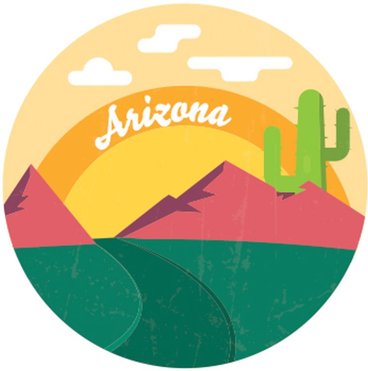 Signs 4 Fun STKAZ53 Arizona Mountain Round Lg Sticker, Yellow