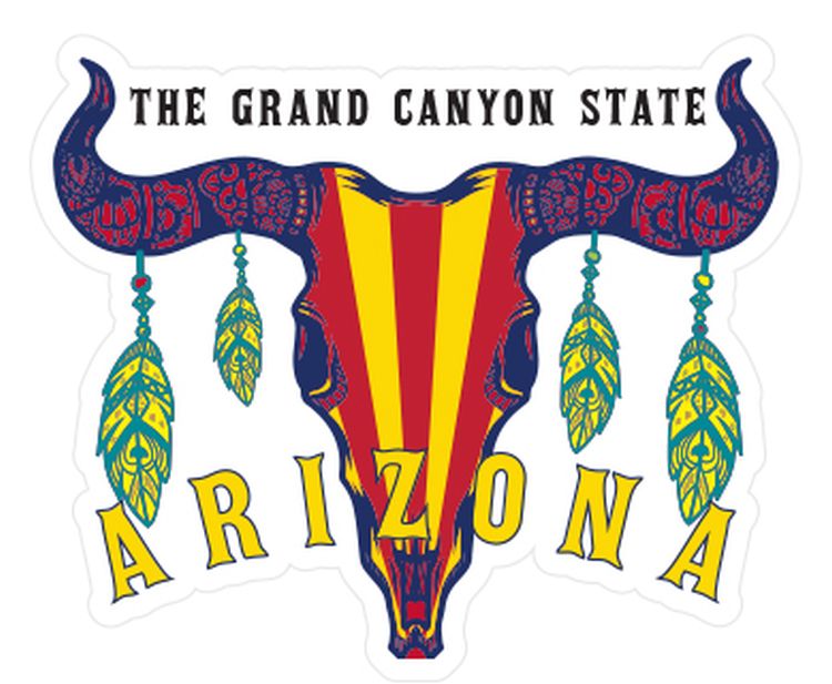 Signs 4 Fun STKAZ79 Arizona Cattle Skull Stripes Lg Sticker, Red