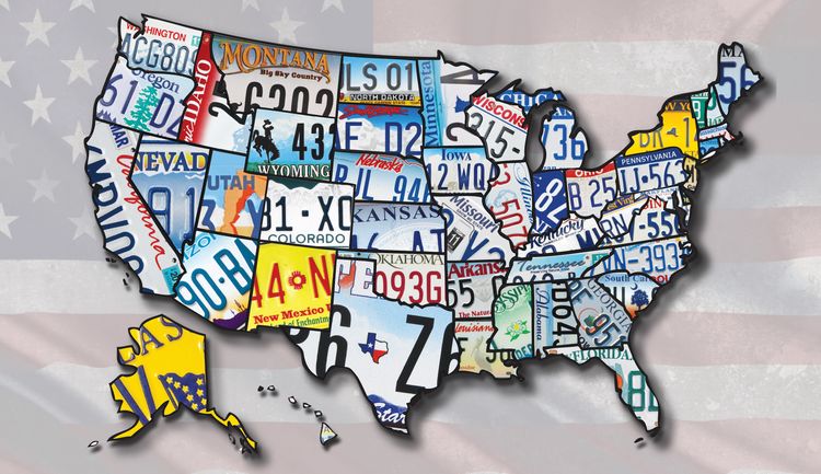 Signs 4 Fun STKP11 US Map License Plates Sticker, Blue