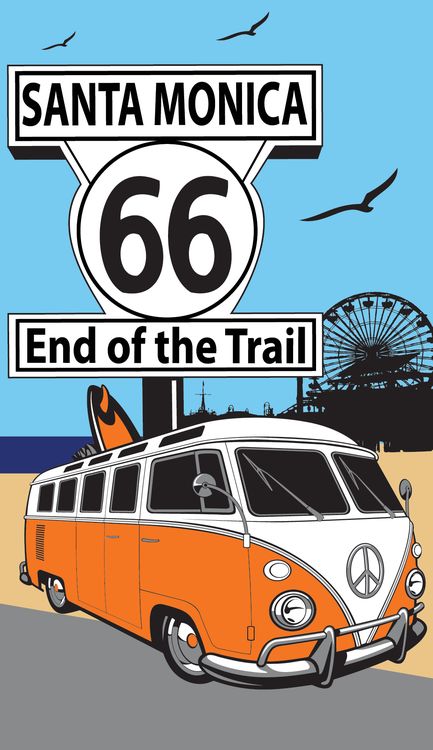 Signs 4 Fun STKR02 Route 66 Santa Monica VW Sticker, Blue