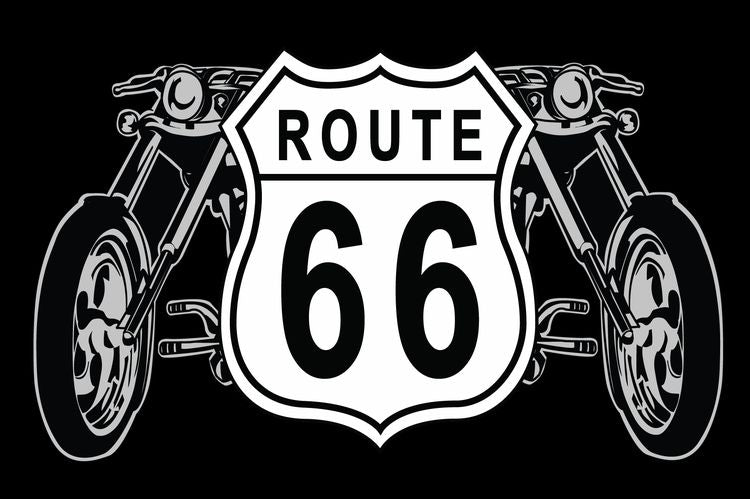 Signs 4 Fun STKR25 Route 66 Shield and Bike Large Sticker, Black