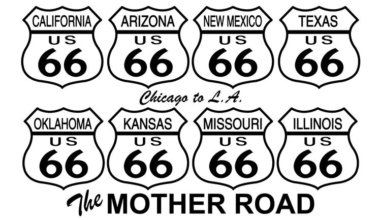 Signs 4 Fun STKR30V2 Route 66 8 Shields White Sticker, Black