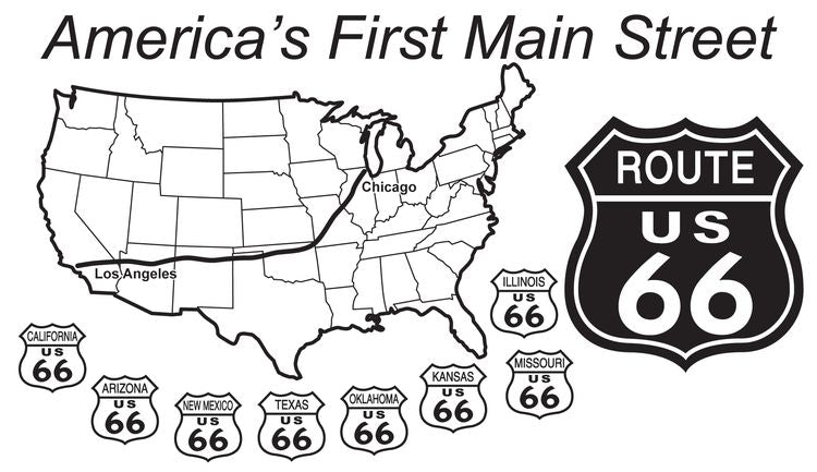 Signs 4 Fun STKR51 Route 66 America's First Main St Sticker, Black