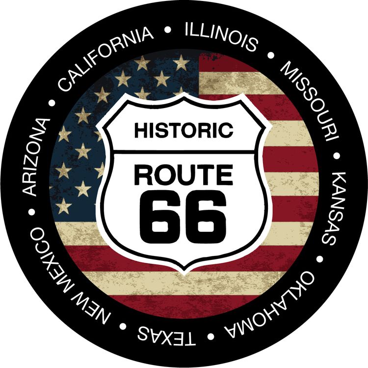 Signs 4 Fun STKR54 Route 66 Round Shield and Flag Large Sticker, Black