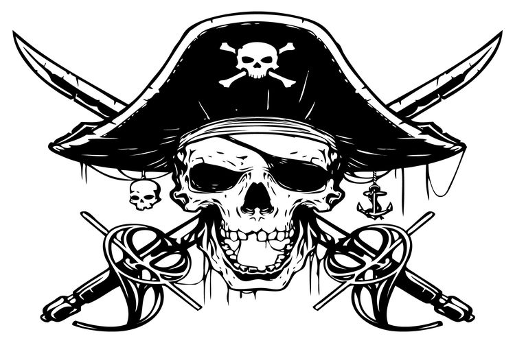 Signs 4 Fun STKU29 Pirate Skull and Crossbones Large Sticker, Black