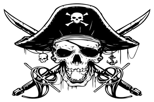 Signs 4 Fun STKU29 Pirate Skull and Crossbones Large Sticker, Black