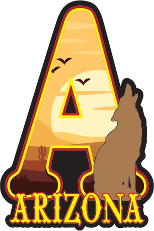 Signs 4 Fun STSAZ97 AZ Sunset with Cayote Sm Sticker, Brown