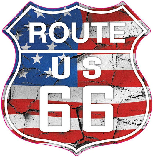 Signs 4 Fun STSR49 Route 66 US HWY Shield with Flag Small Sticker, White