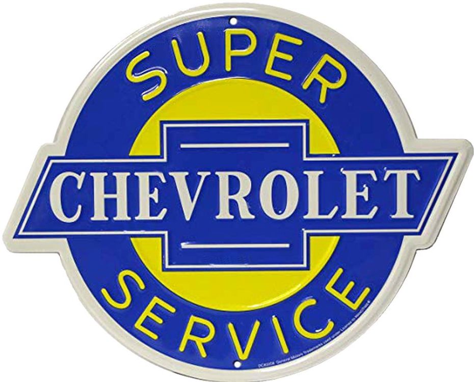 Signs 4 Fun Large Round Sign | SYC3 Chevy Super Service | 24 Diameter | Embossed Aluminum Sign | Made in the USA